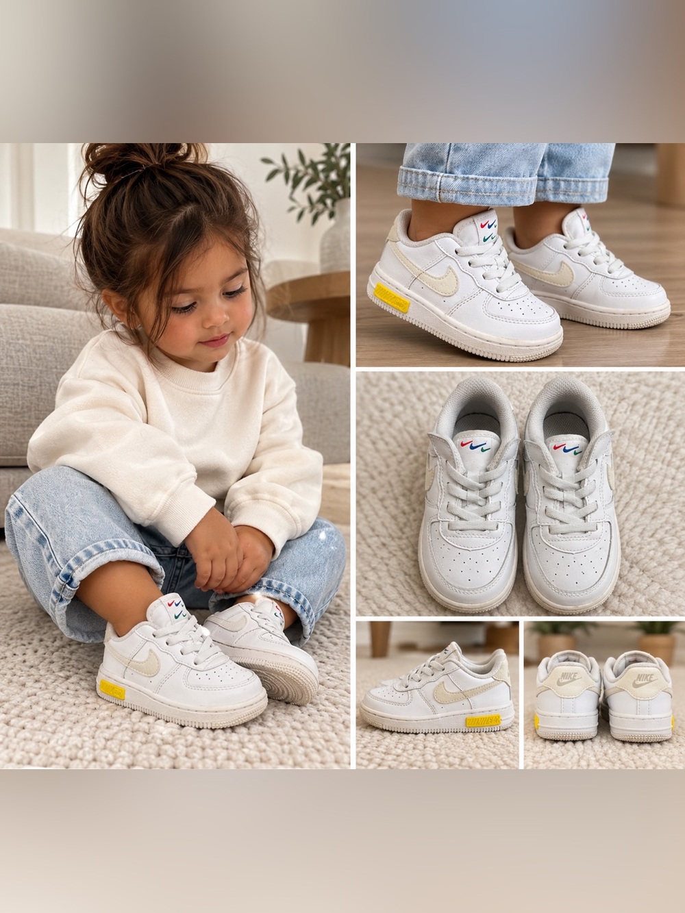 Nike Air Force 1 Low Toddler White Cream Sneakers Shoes Size 8C